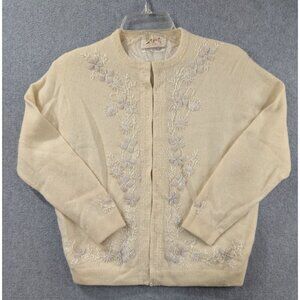 Vintage Stewarts Sweater Womens SZ M Angora & Wool Cardigan W/ Beaded Embroidery